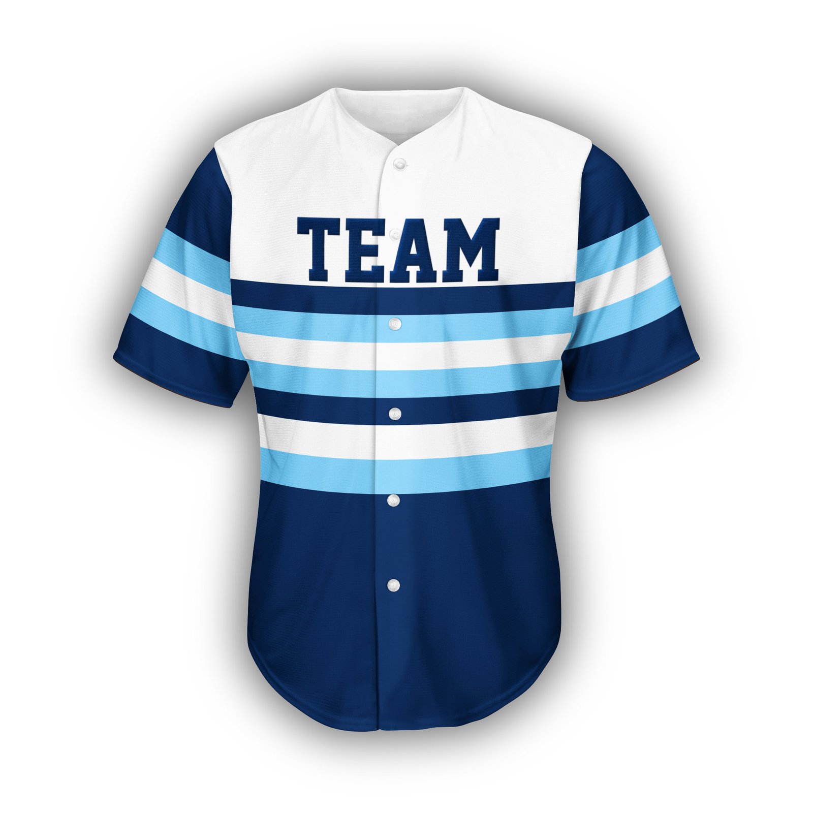 Blue stripe full-button baseball jersey front view